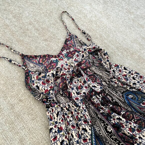 Angie Boho Paisley Print Summer Open Tie Back Mini Dress S - Picture 7 of 9